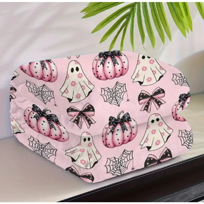 Halloween Blanket with Spooky Pumpkin and Ghost Pattern for Sofa, Bed
