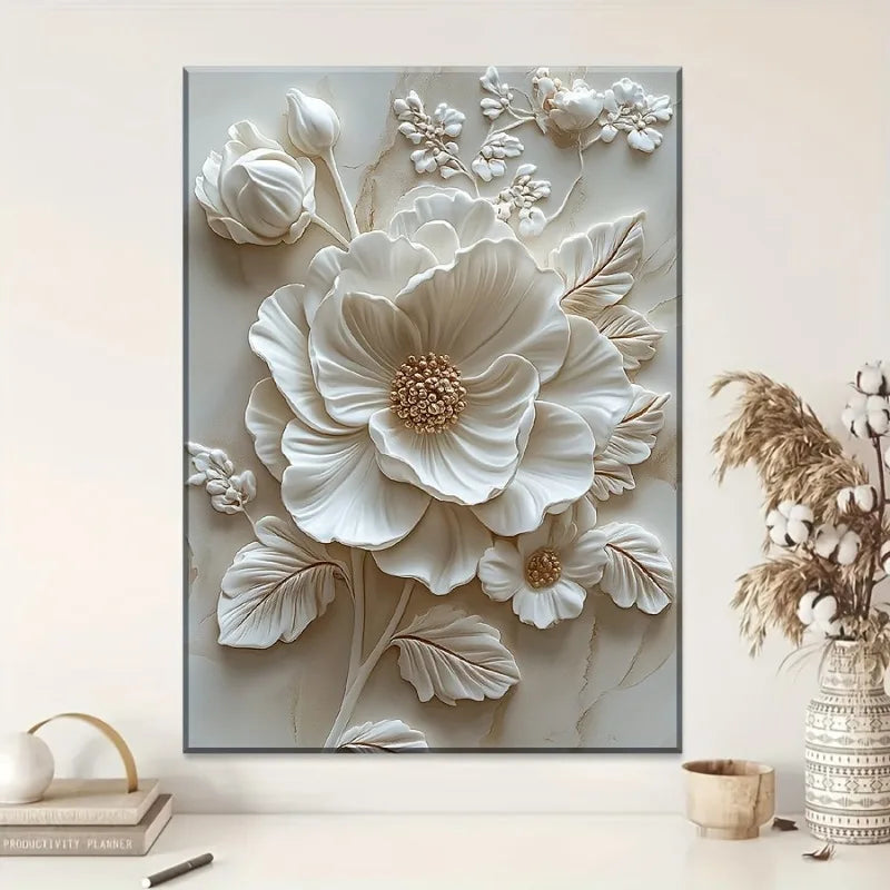 White Flower Pattern -  Canvas - Wall Mounted