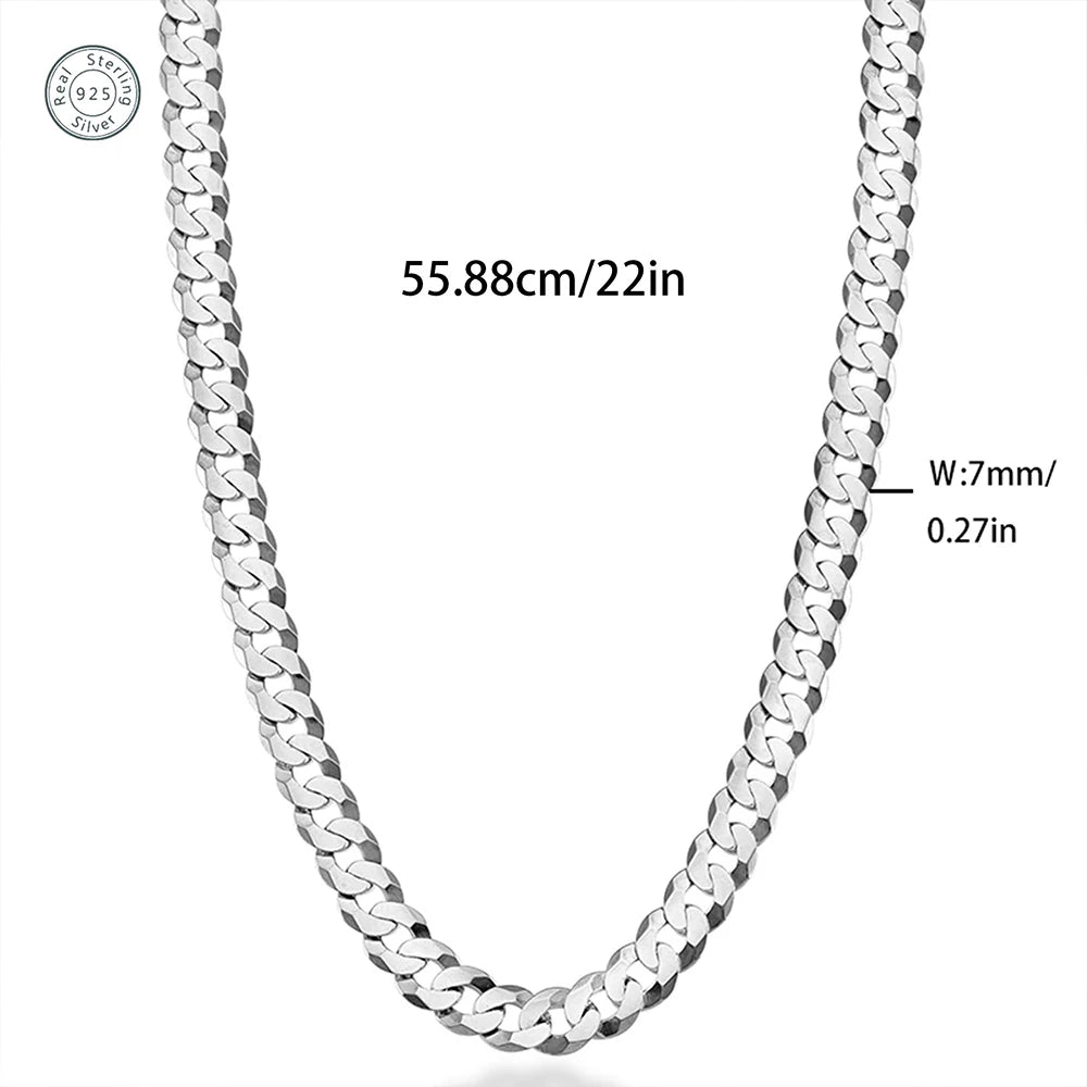 7mm Men's  Link Silver plated & brass Chain Necklace
