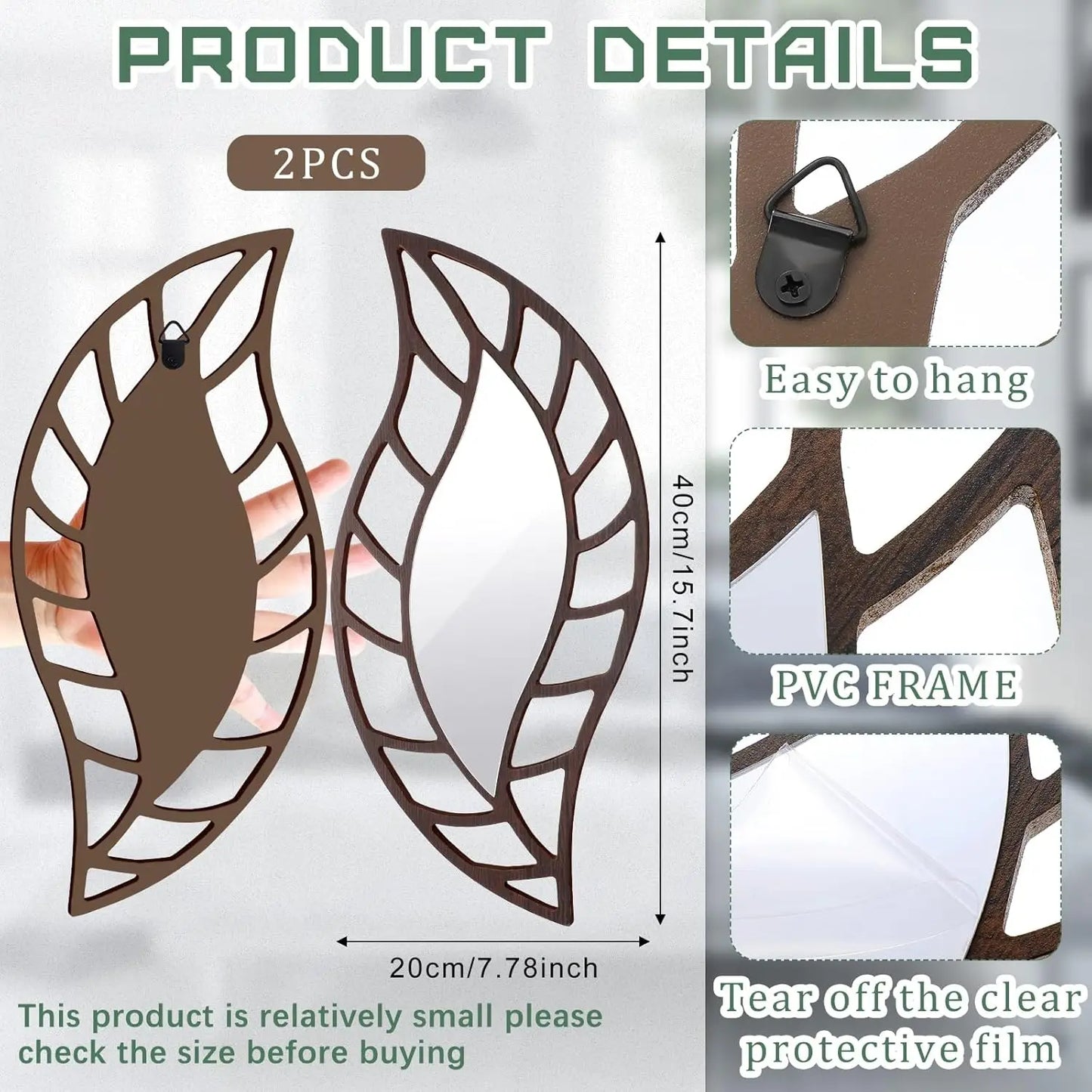 2 Pcs Decorative  Leaf  Wall Mirror