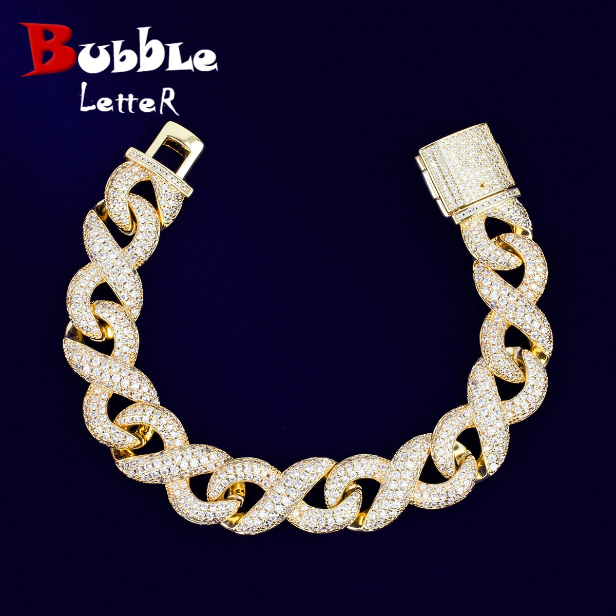 Bubble Letter Iced Out Infinity Bracelets for Men - Real Gold Plated Cubic Zirconia  Jewelry