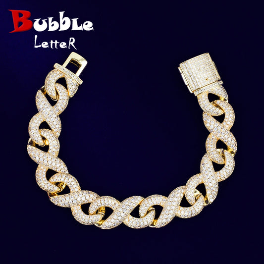 Bubble Letter Iced Out Infinity Bracelets for Men - Real Gold Plated Cubic Zirconia  Jewelry