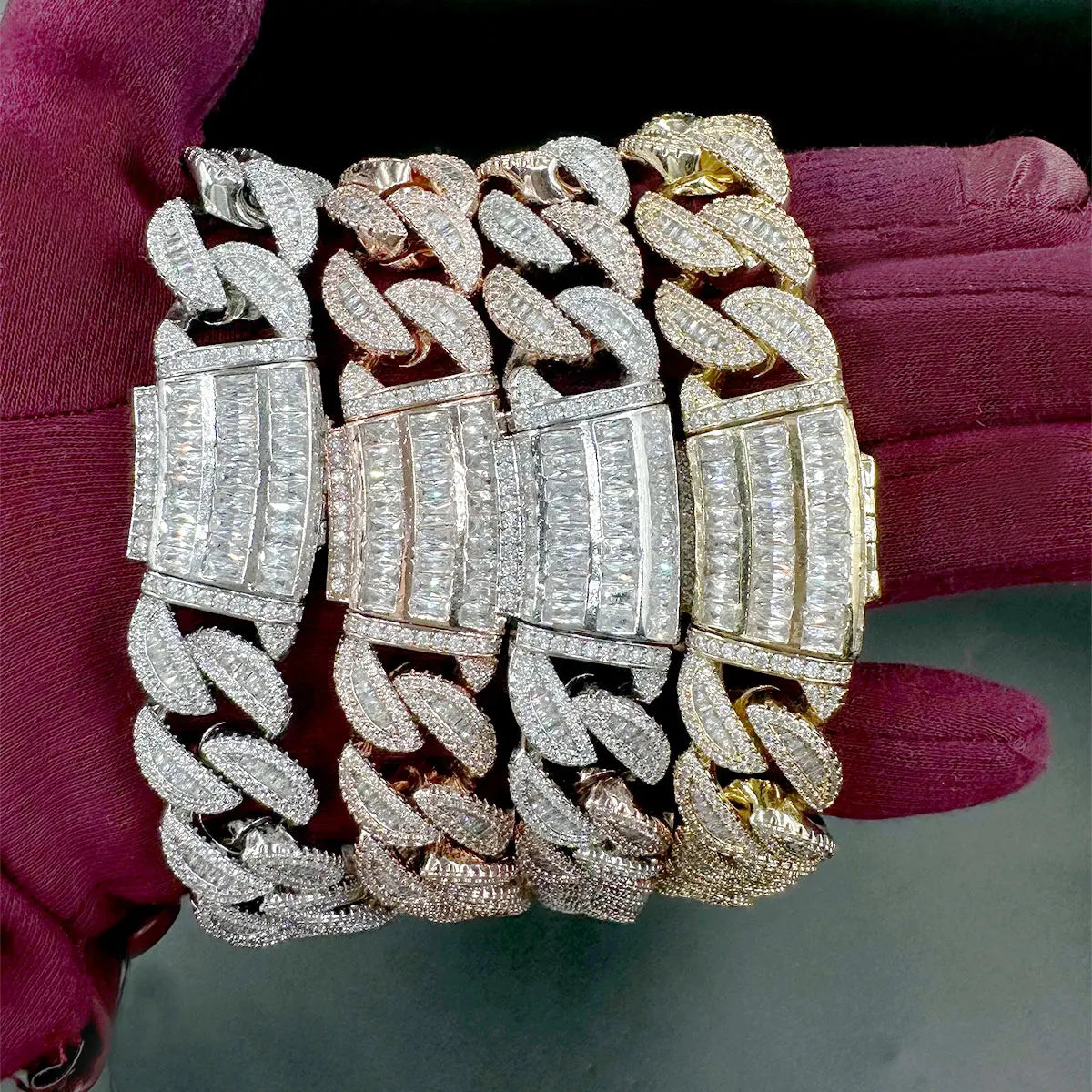 Baguette Cuban Link Chain for Men Iced - Prong Setting Necklace Choker -Real Gold Plated Hip Hop Jewelry