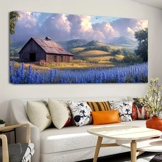 Farm landscape, modern country, nature artwork painting