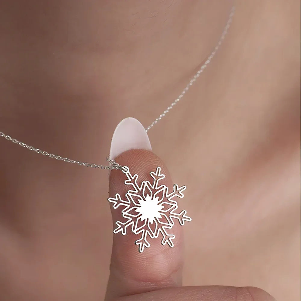 Stainless Steel Ice Snowflake Charm Necklace