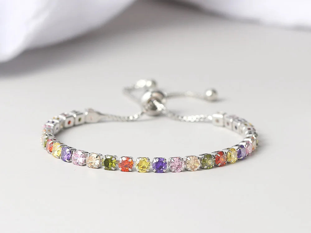 Adjustable Multicolor Tennis Bracelets for Women - Ladies  Rainbow Colorful Zircon Charm Bracelet