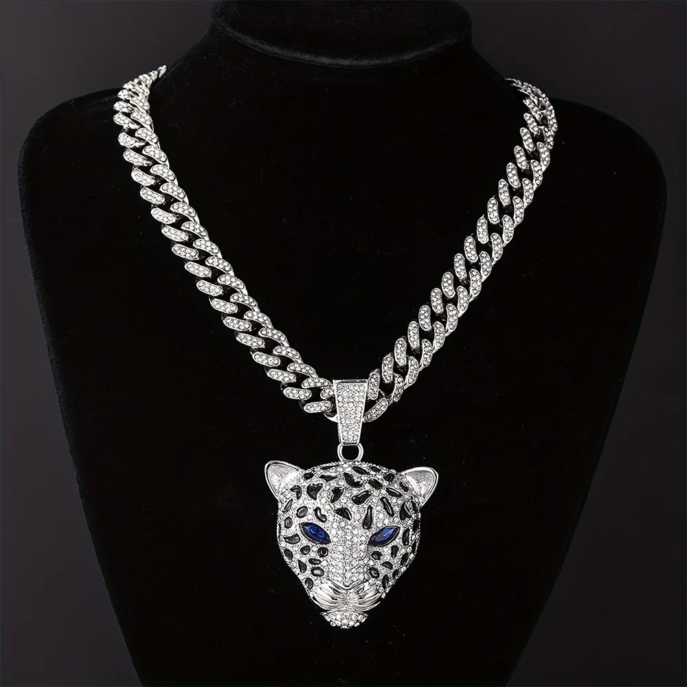 Leopard Necklace Zinc Alloy Diamond Leopard Head Pendant - Luxury Cuban Chain