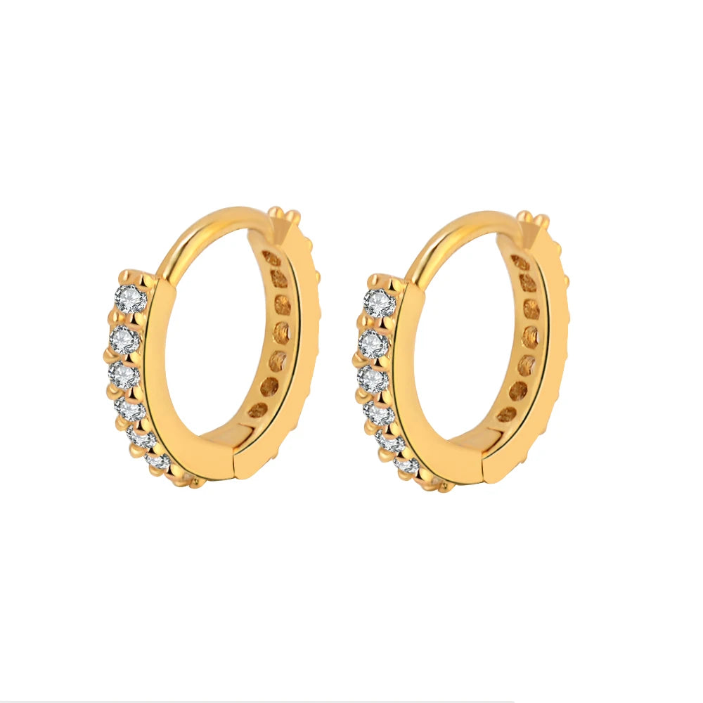 1Pair Stainless Steel Minimal Hoop Earrings - Crystal Zirconia -Small Huggie Thin Cartilage Earrings