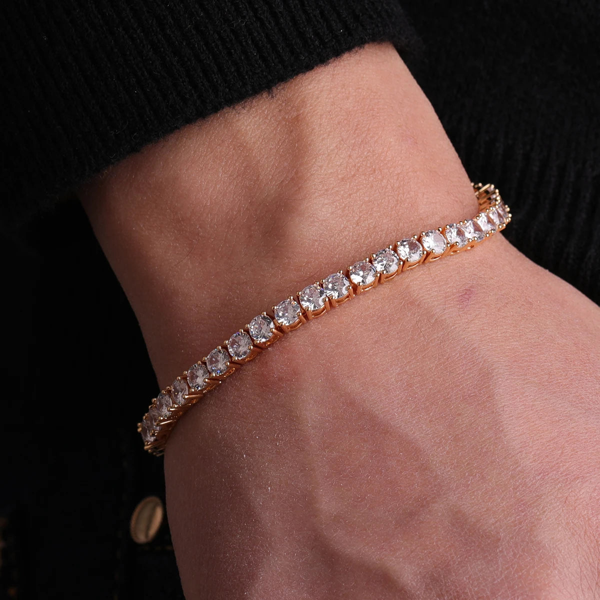 Tennis Bracelet for Men - Cubic Zirconia - Gold Color CZ Link