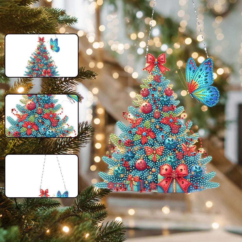 Acrylic Special Shape Christmas Wreath Rhinestone Diamond Art Pendants