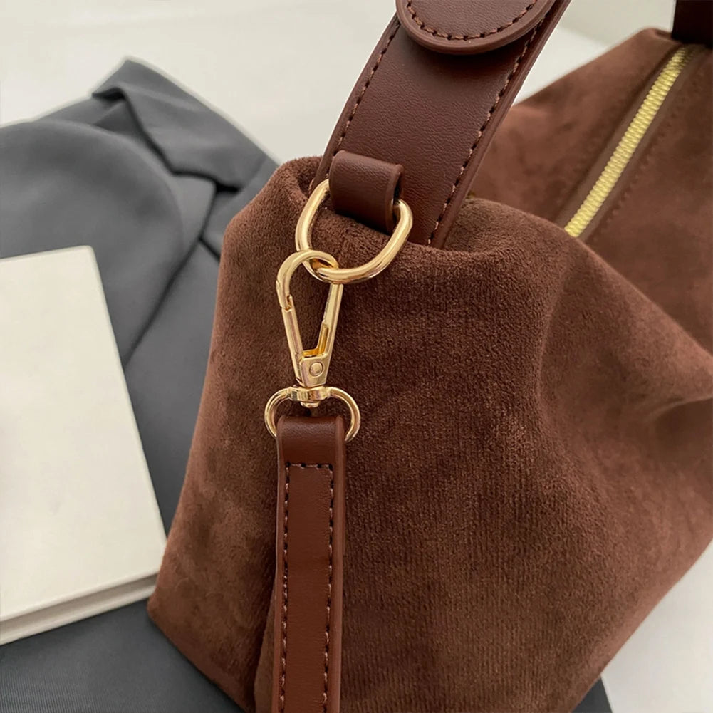 Women Suede Shoulder Bag Adjustable Strap - Crossbody Bag With Inner Pocket Handbag