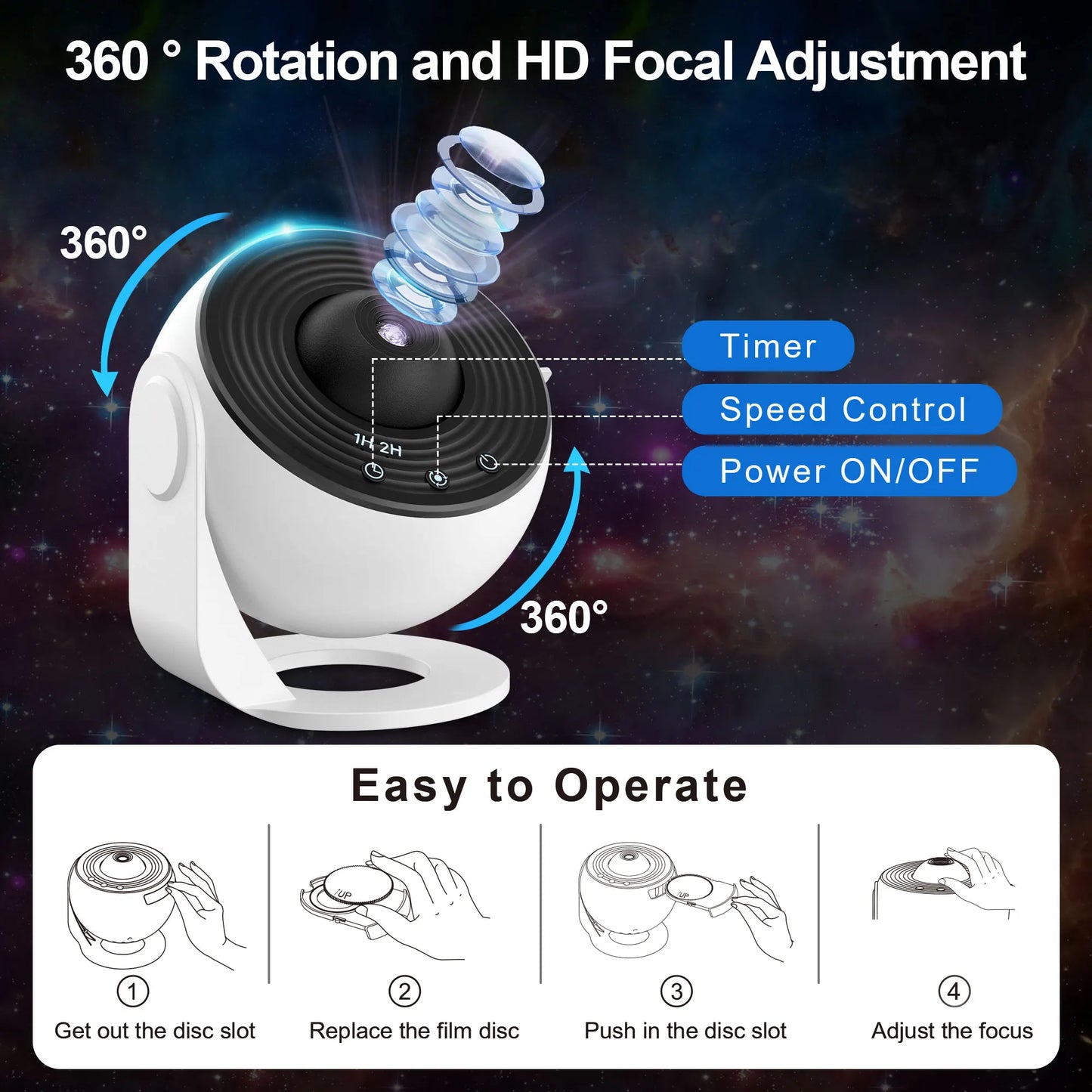 13 In 1 Galaxy Ultral Star Projector HD Image - Area LED Night Light, - 13 Film Discs,360° Rotate for