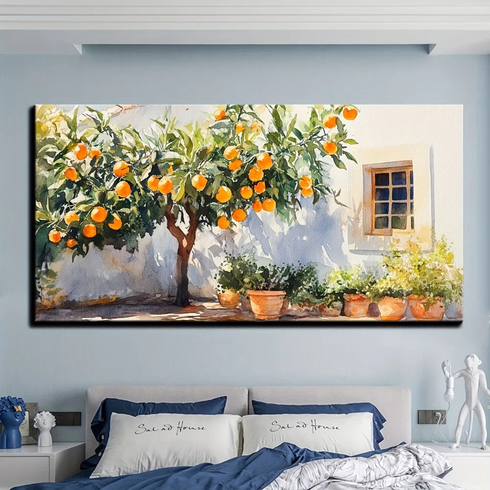 Orange tree and  painting ,rustic cottage