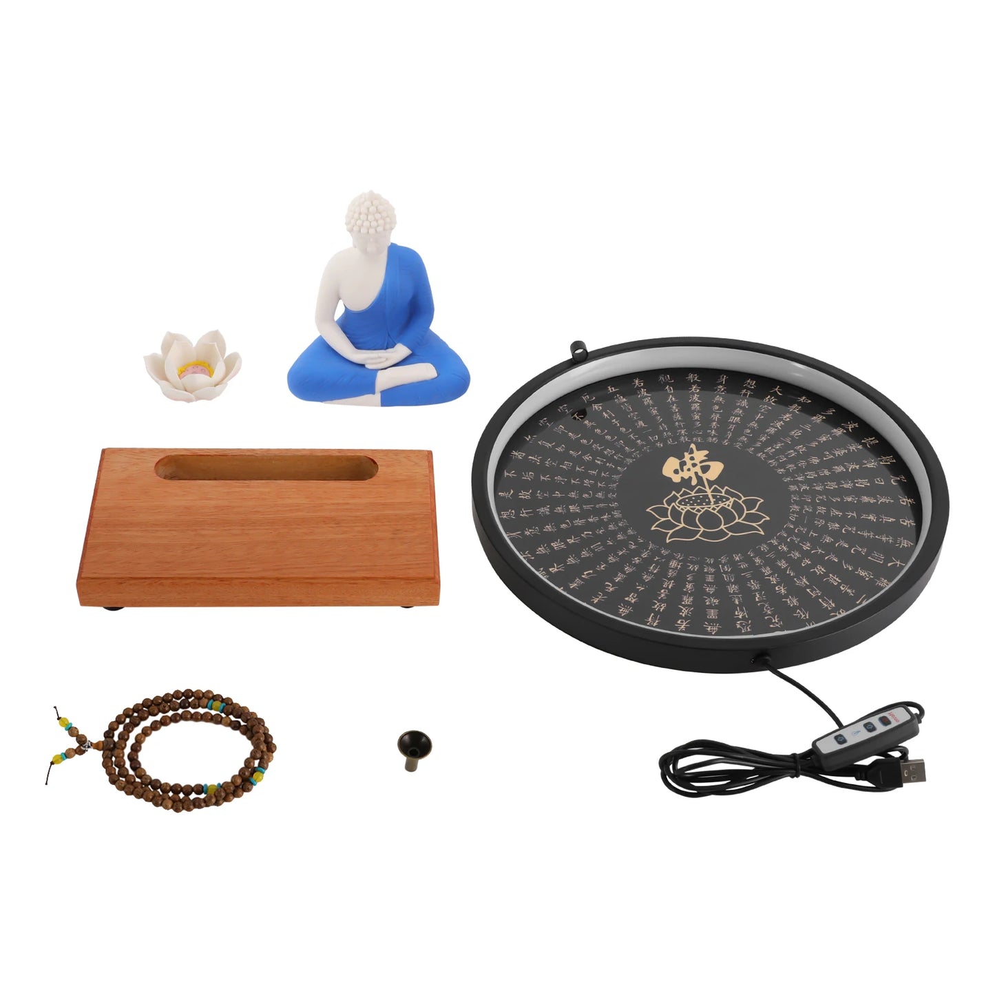 Buddha Statue  Decor White/Red/Yellow/Blue 11.8*4.7*13in with Circle LED Lamp