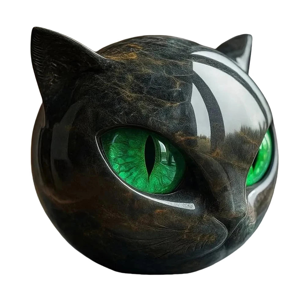 Black Obsidian Crystal Gemstone Cat - Cat Head Sculpture for Halloween & Christmas
