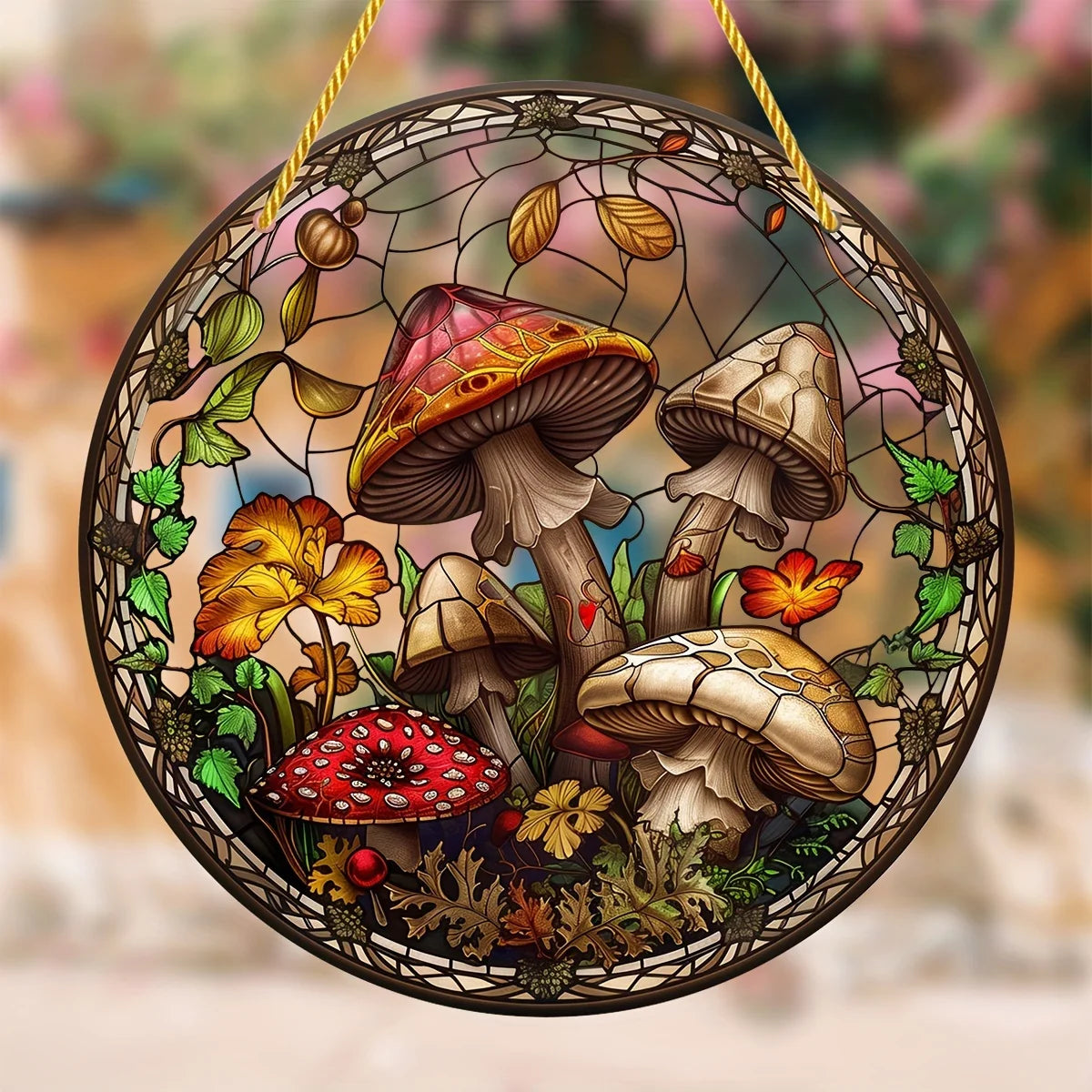 1PC Mushroom Suncatcher - 2D Acrylic Stained Glass Wall/Window Decor for Home & Garden (All-Season Gift)