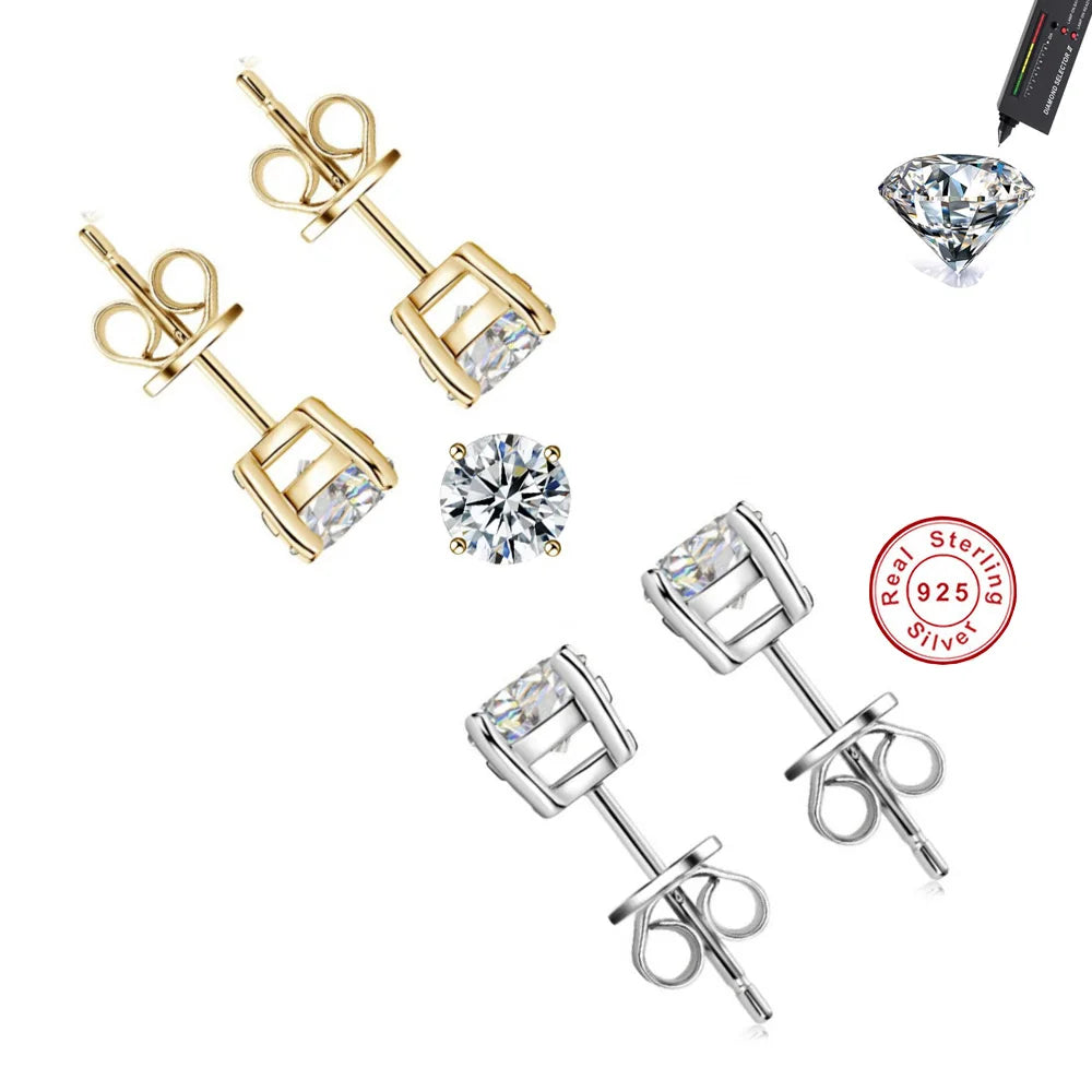 Classic Sterling Silver 925 - Gold Silver Four Claw Stud Earrings for Women