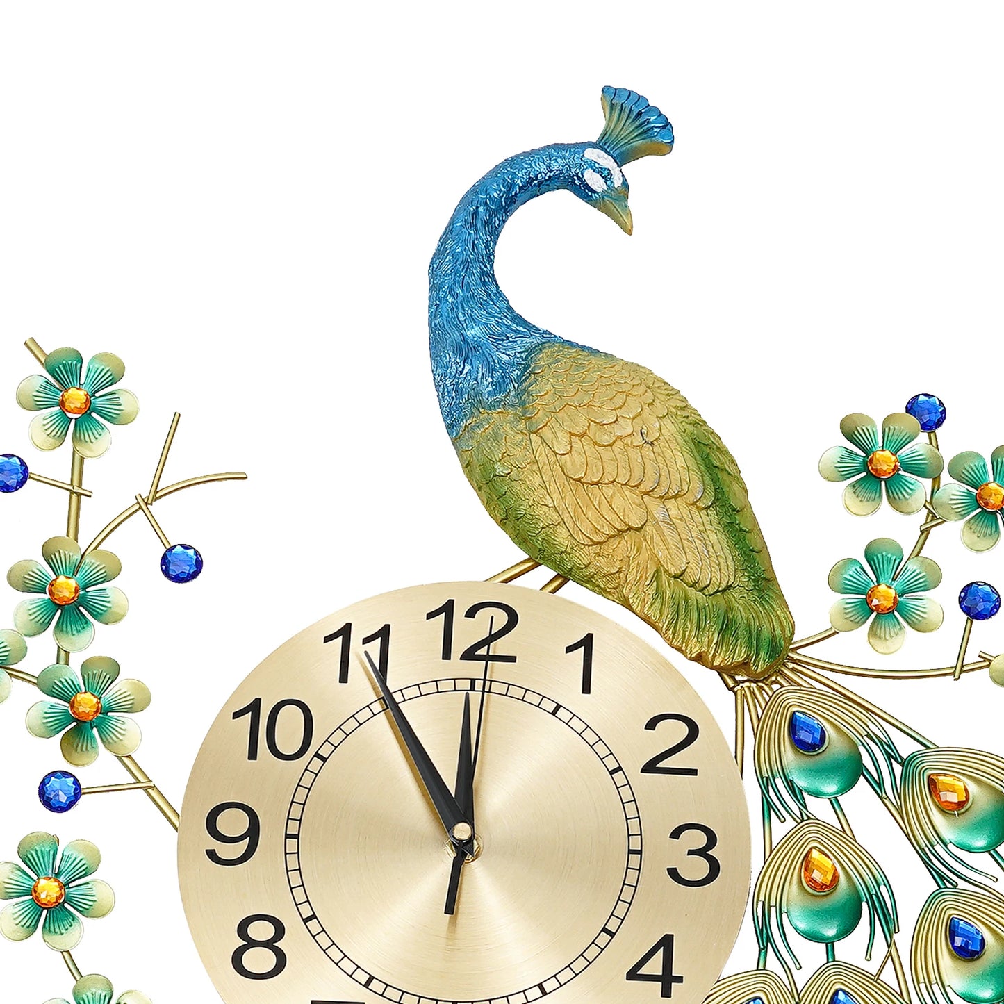 Luxury Peacock Wall Clock -  Metal 3D Art Decoration Wall Clock -  8.26Inch Silent Quartz