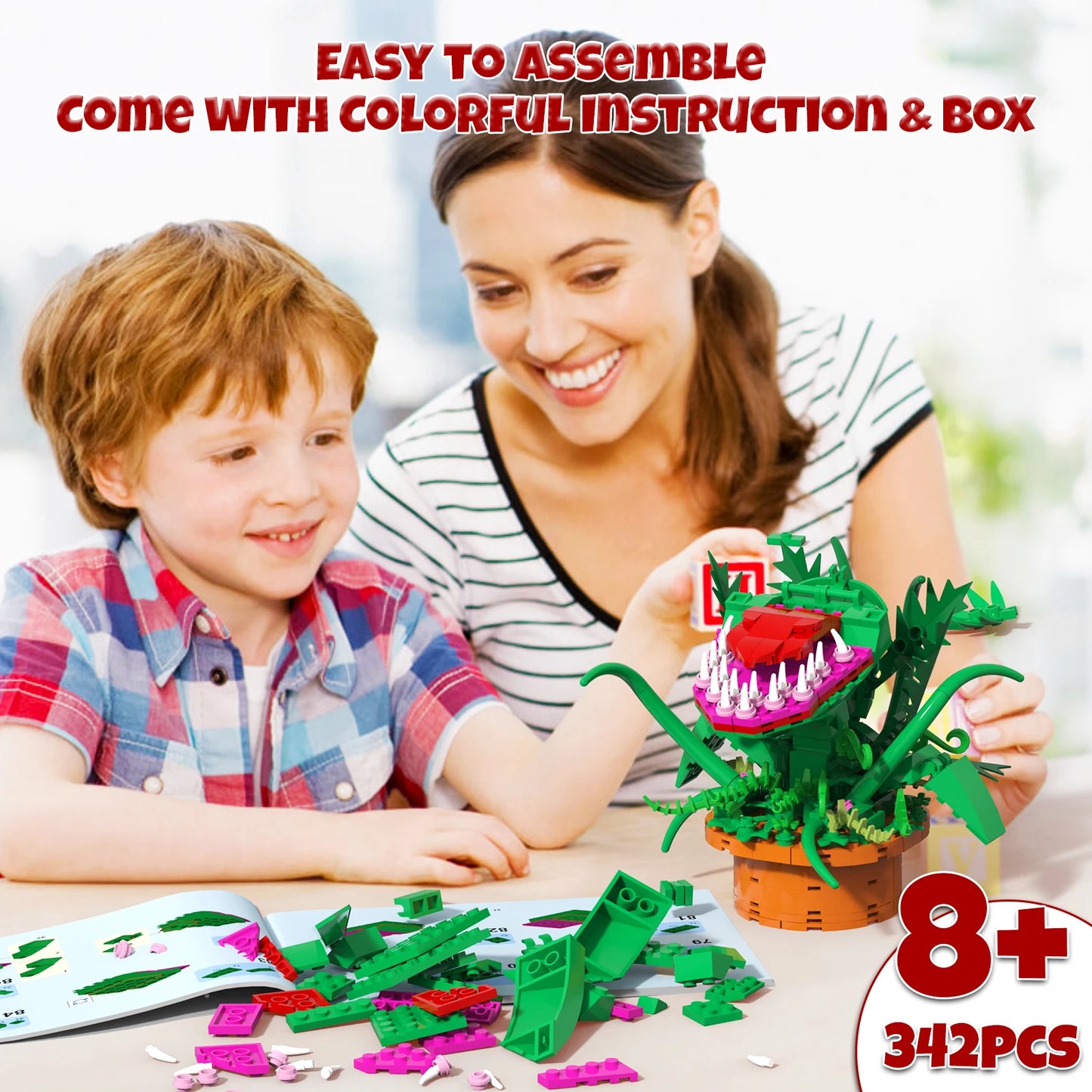 Audrey 2 Piranha Plant Bricks Compatible with Lego,-  Little Shop of Horrors Flowers Building Blocks,