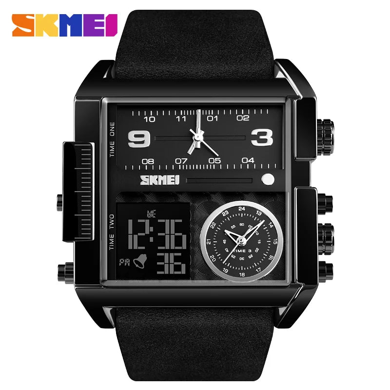 3 Time Men Sports Watch - Top Luxury Brand Military Digital Wristwatch - Mens Quartz Movement