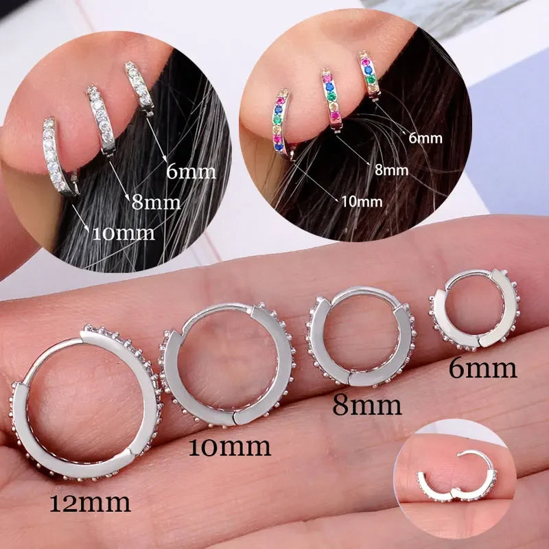 1Pair Stainless Steel Minimal Hoop Earrings - Crystal Zirconia -Small Huggie Thin Cartilage Earrings