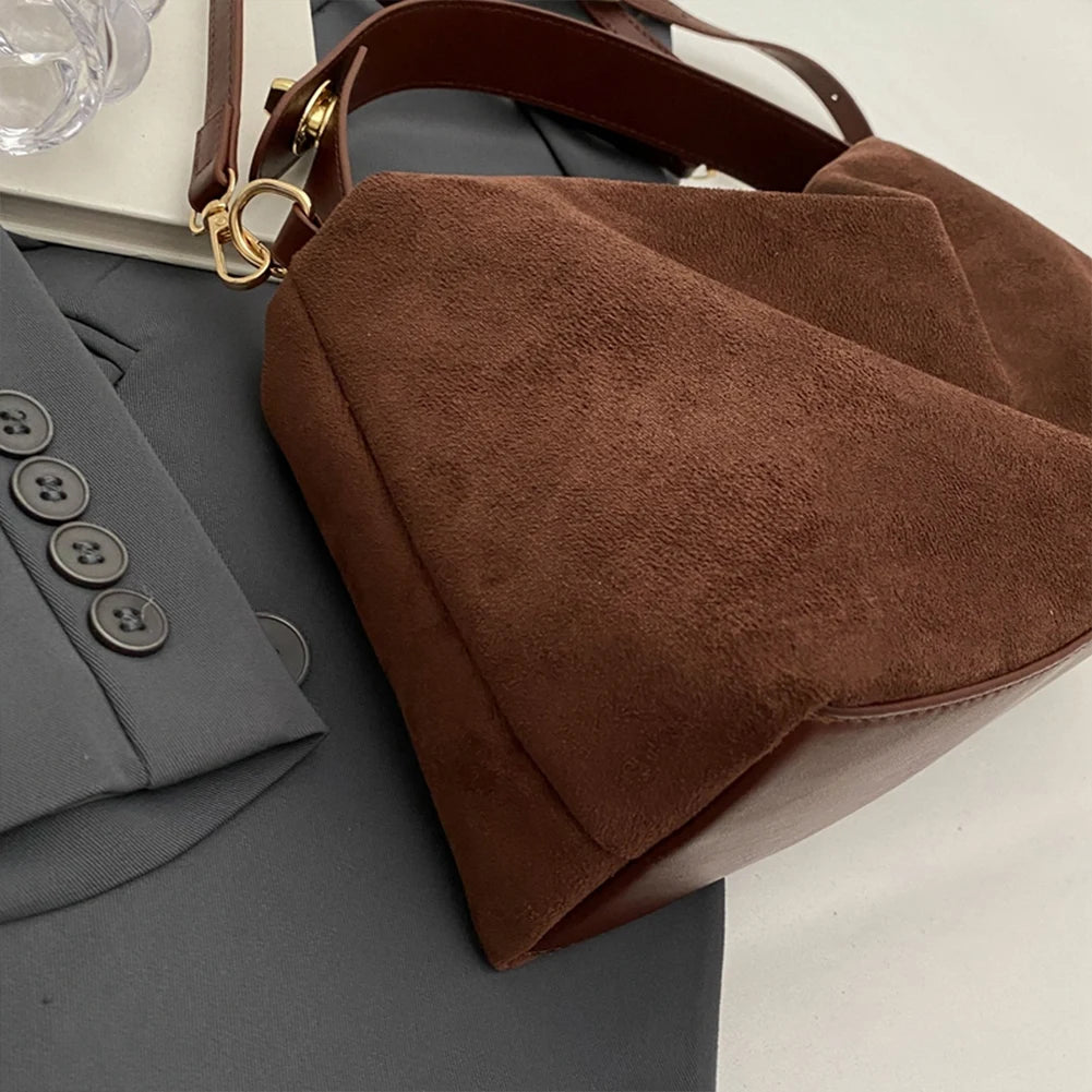 Women Suede Shoulder Bag Adjustable Strap - Crossbody Bag With Inner Pocket Handbag