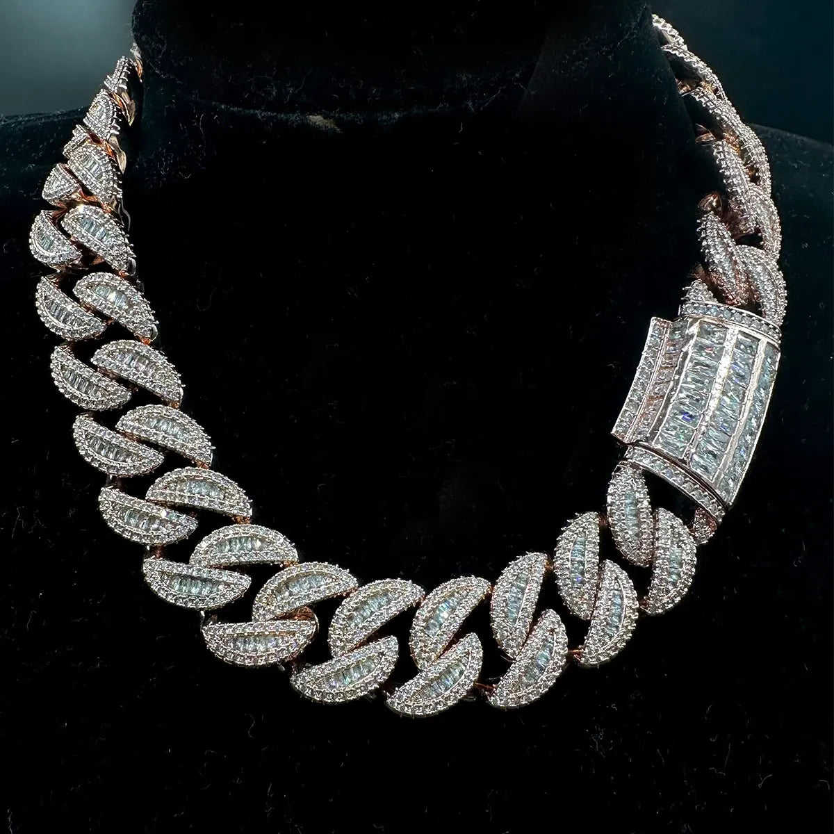 Baguette Cuban Link Chain for Men Iced - Prong Setting Necklace Choker -Real Gold Plated Hip Hop Jewelry