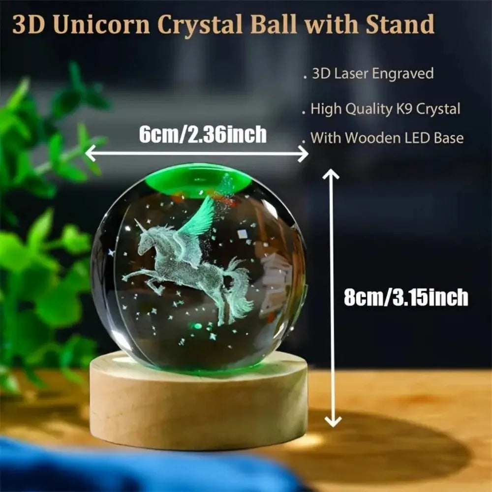 3D Crystal Ball Lamp, - Laser engraving animal lamps, - unique Unicorn night light, - Giant Panda, light up Chinese Dragon,
