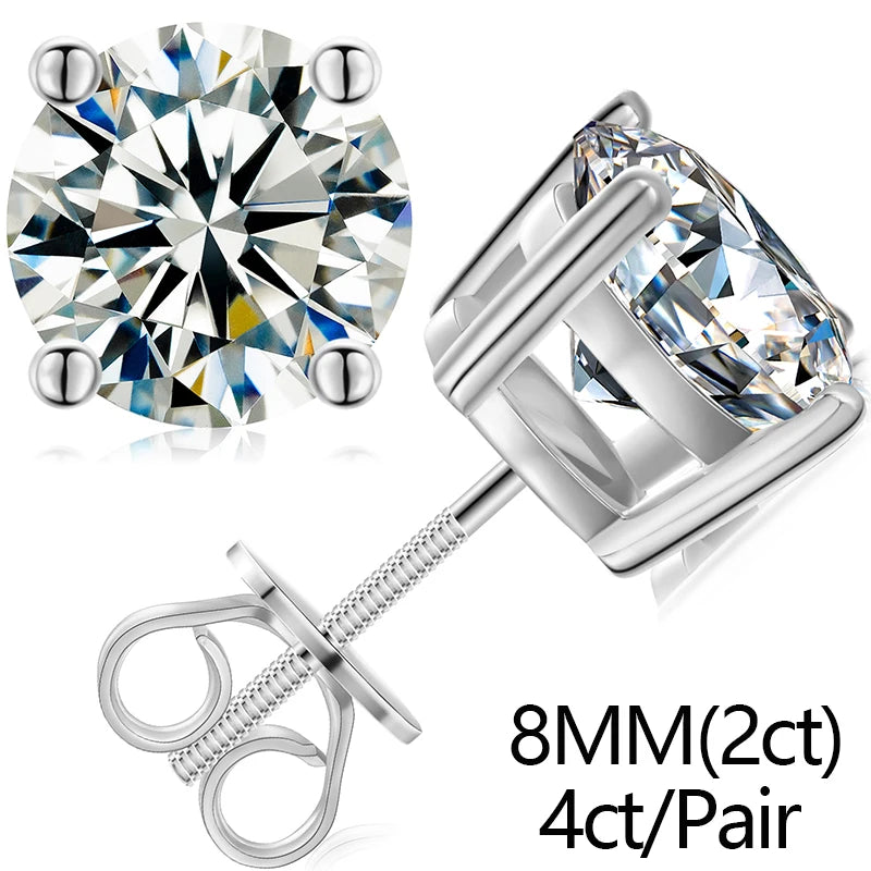 Classic Fashion Real Moissanite Stud Earrings For Women.  Sterling Silver Sparkling Engagement & Wedding Gifts