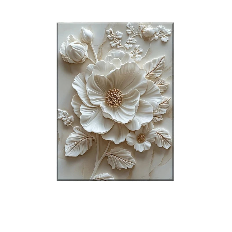 White Flower Pattern -  Canvas - Wall Mounted