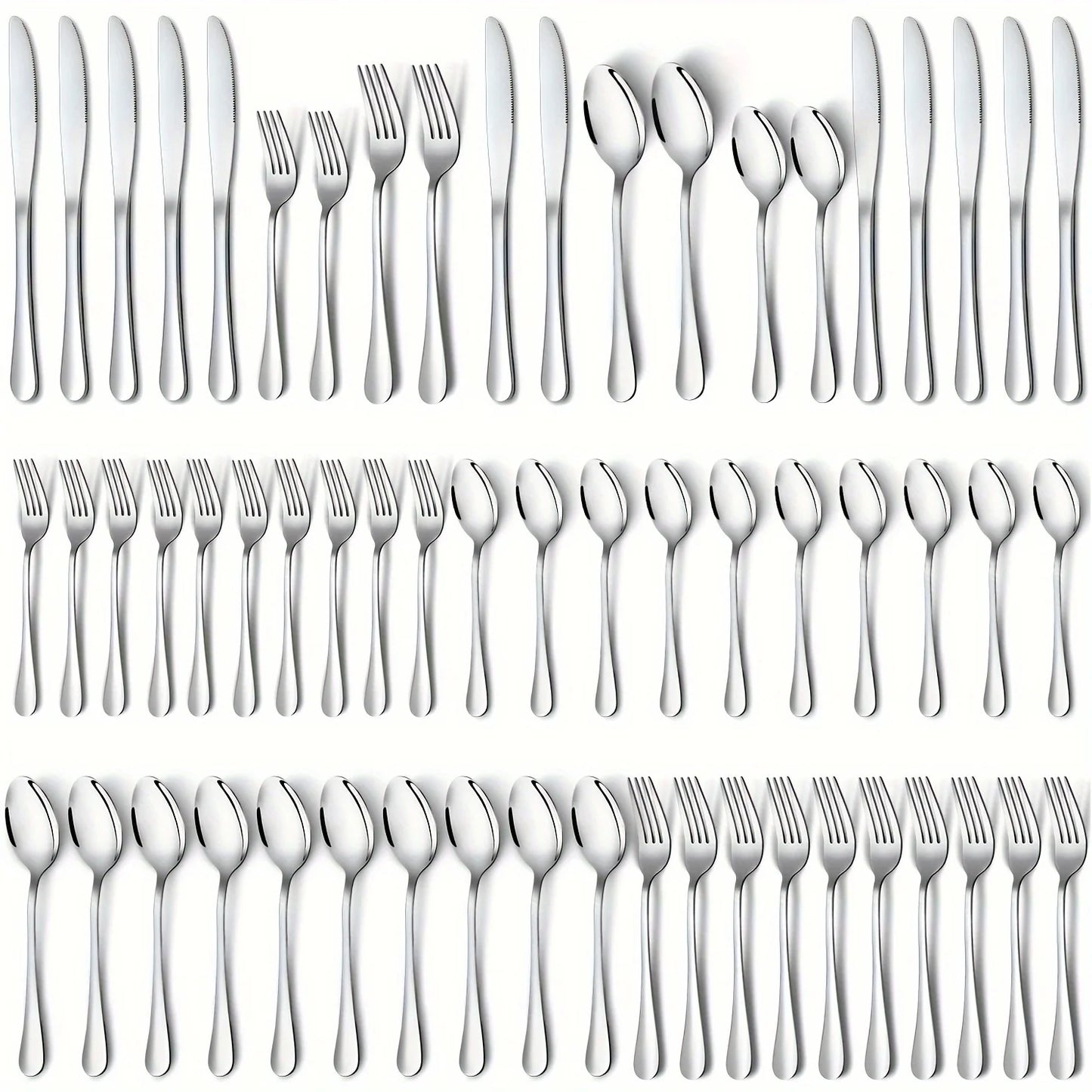 60pcs, Stainless Steel Flatware Set - Black Silverware Mirror Polished Cutlery Set - Dishwasher Safe