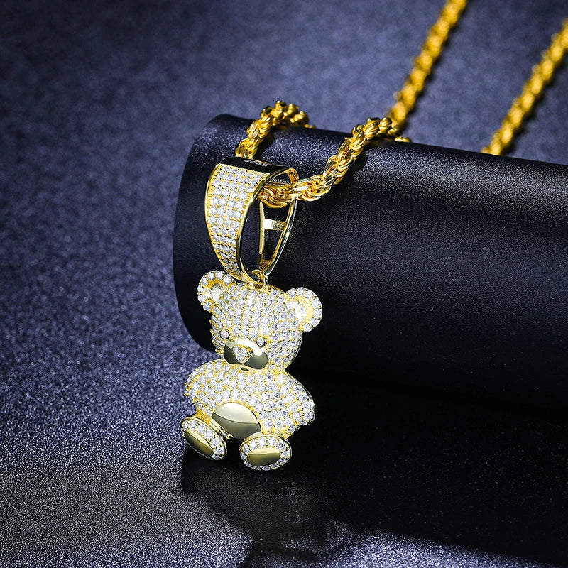 Exquisite Moissanite Fashion Bear Pendant Necklace