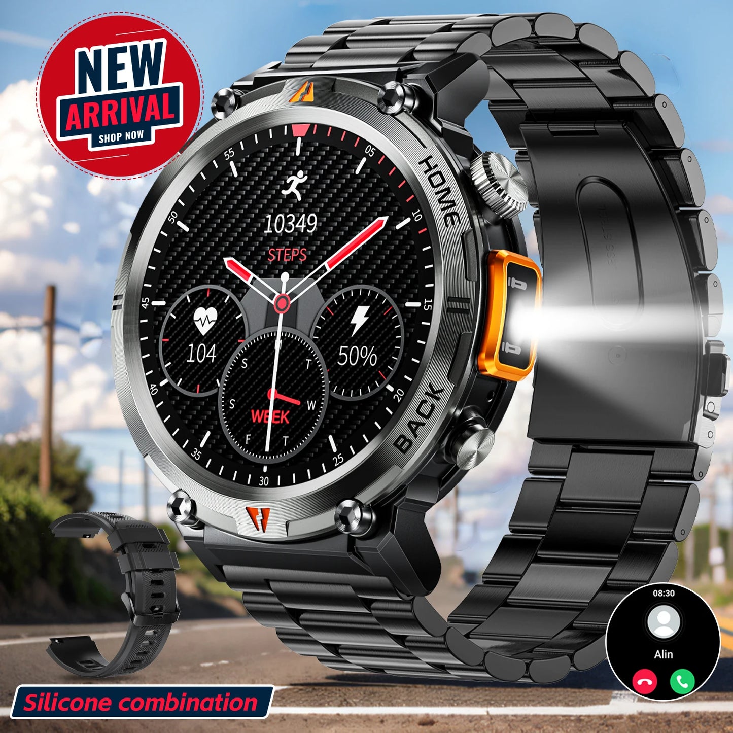 2025 KE3 Bluetooth Call Smart Watch - Men Full Touch Screen - Health Monitor With  steel ring - Men SmartWatch