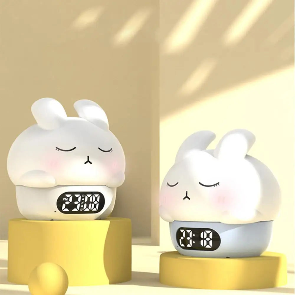Bunny Alarm Clock Sleep Training Night Lights Rabbit Silicone Pat Light Rabbit Digital Alarm Clock Fun Rabbit Wake up Lamp