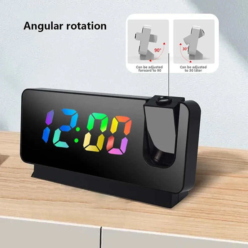 Projection Alarm Clock-  Desk Clock with Large Color LED Display - Rotatable Ceiling/Wall Projector for Bedroom, Office, Bathroom