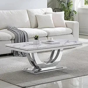 White Marble Console Table with Stainless Steel U-Base