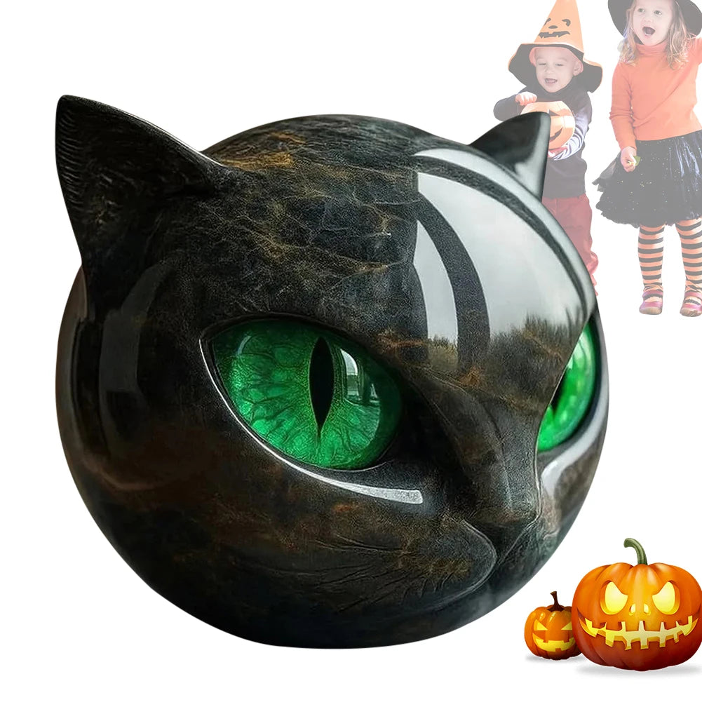 Black Obsidian Crystal Gemstone Cat - Cat Head Sculpture for Halloween & Christmas