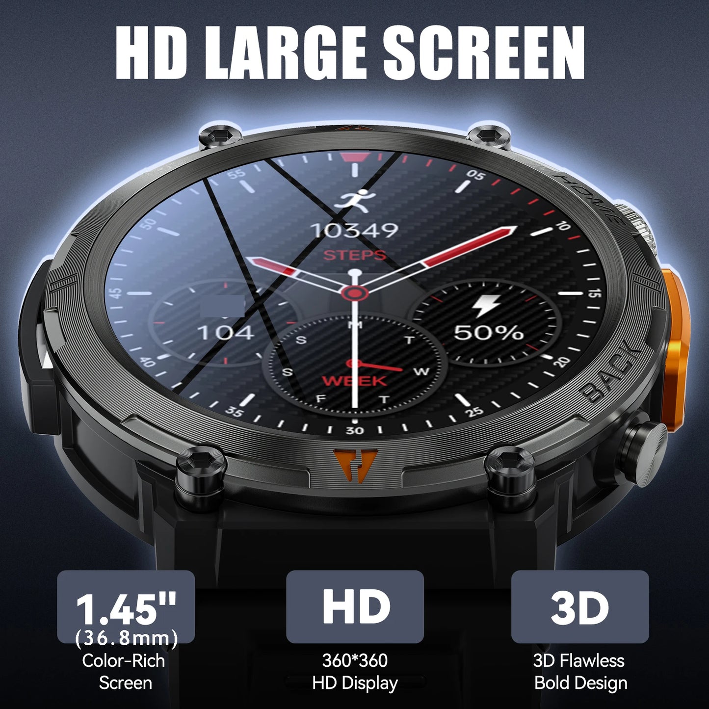 2025 KE3 Bluetooth Call Smart Watch - Men Full Touch Screen - Health Monitor With  steel ring - Men SmartWatch