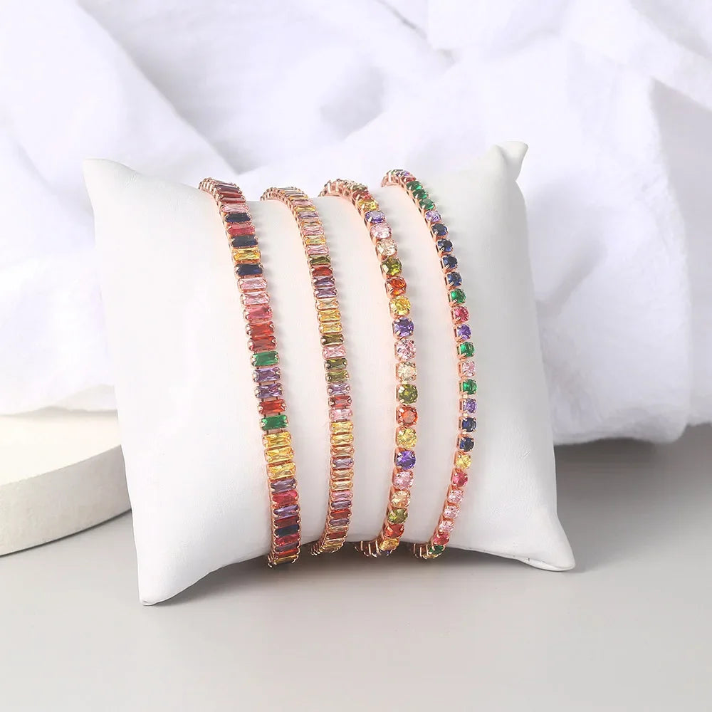 Adjustable Multicolor Tennis Bracelets for Women - Ladies  Rainbow Colorful Zircon Charm Bracelet