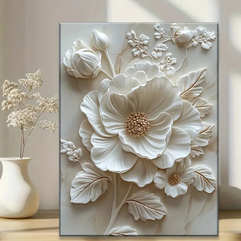 White Flower Pattern -  Canvas - Wall Mounted