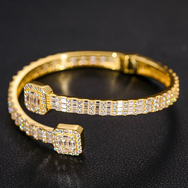 New Arrival - Cubic Zirconia Baguette Bracelets - Mens Bangles Iced Out