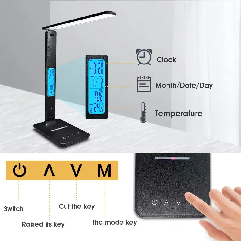 LAOPAO 10W QI Wireless Charging LED Desk Lamp - USB Charging Port Sliding - Dimmable Auto Timer with Night Light