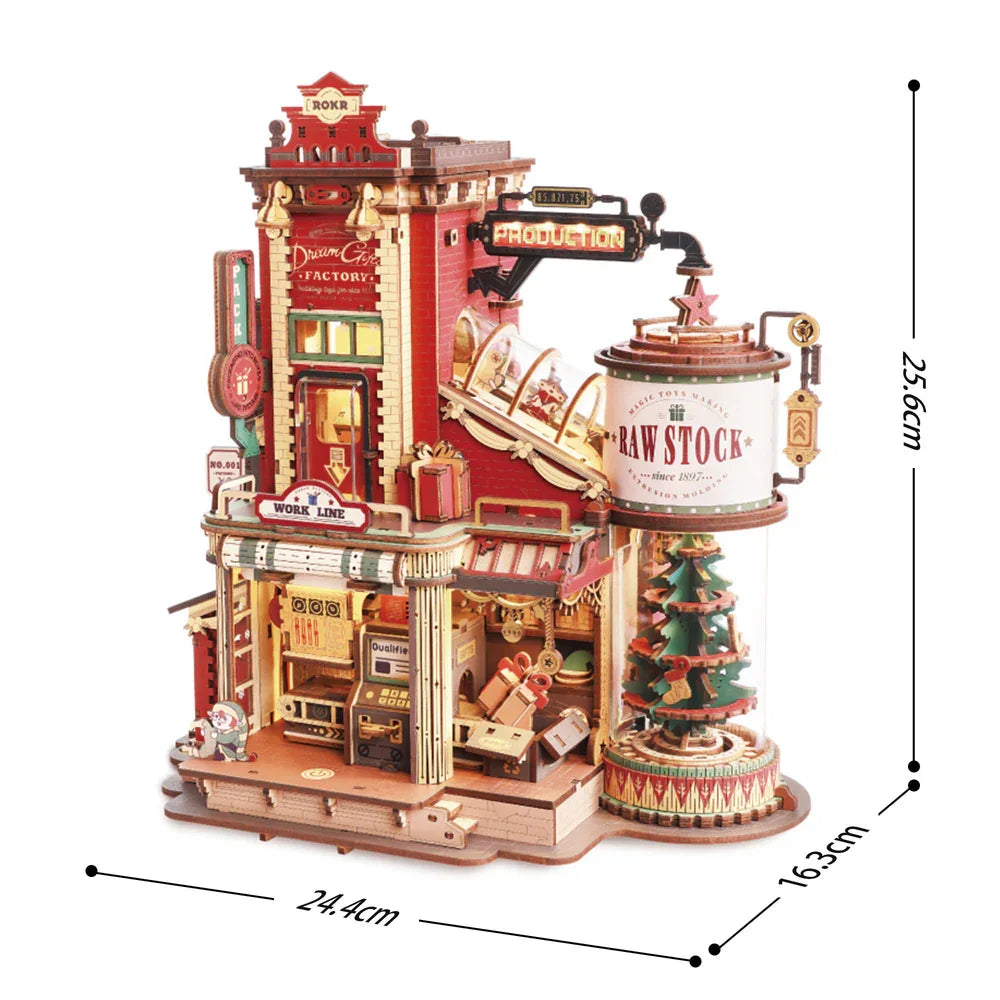 Robotime Rokr Dream Gift Factory 3D Wooden Puzzles Wooden Music Box Christmas Wooden Model Kits Build Best Gifts for Kids Adults