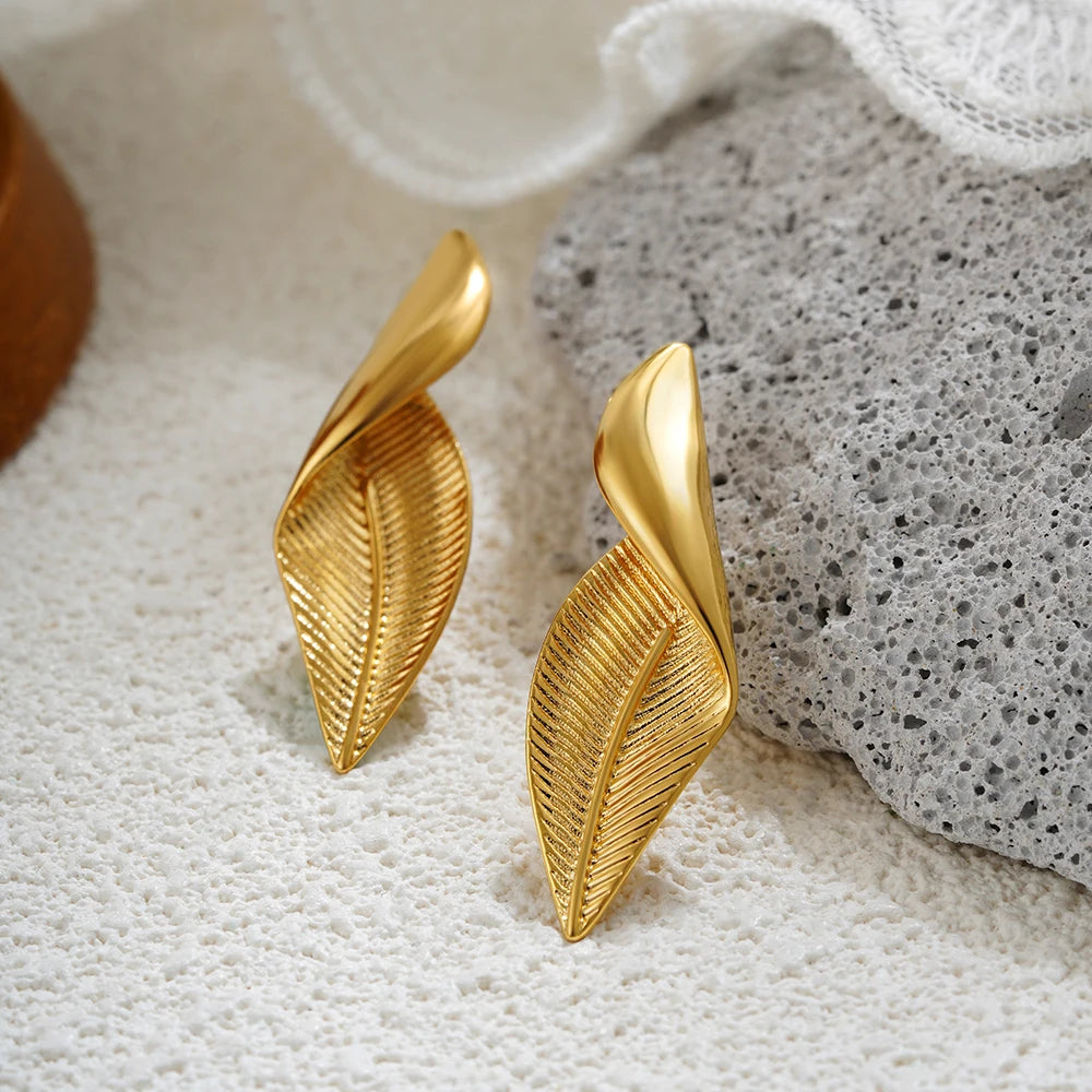Fashion Glossy Three-Layer Textured Intersecting Knot Earrings for Women - Gold Color Stainless Steel Earring V