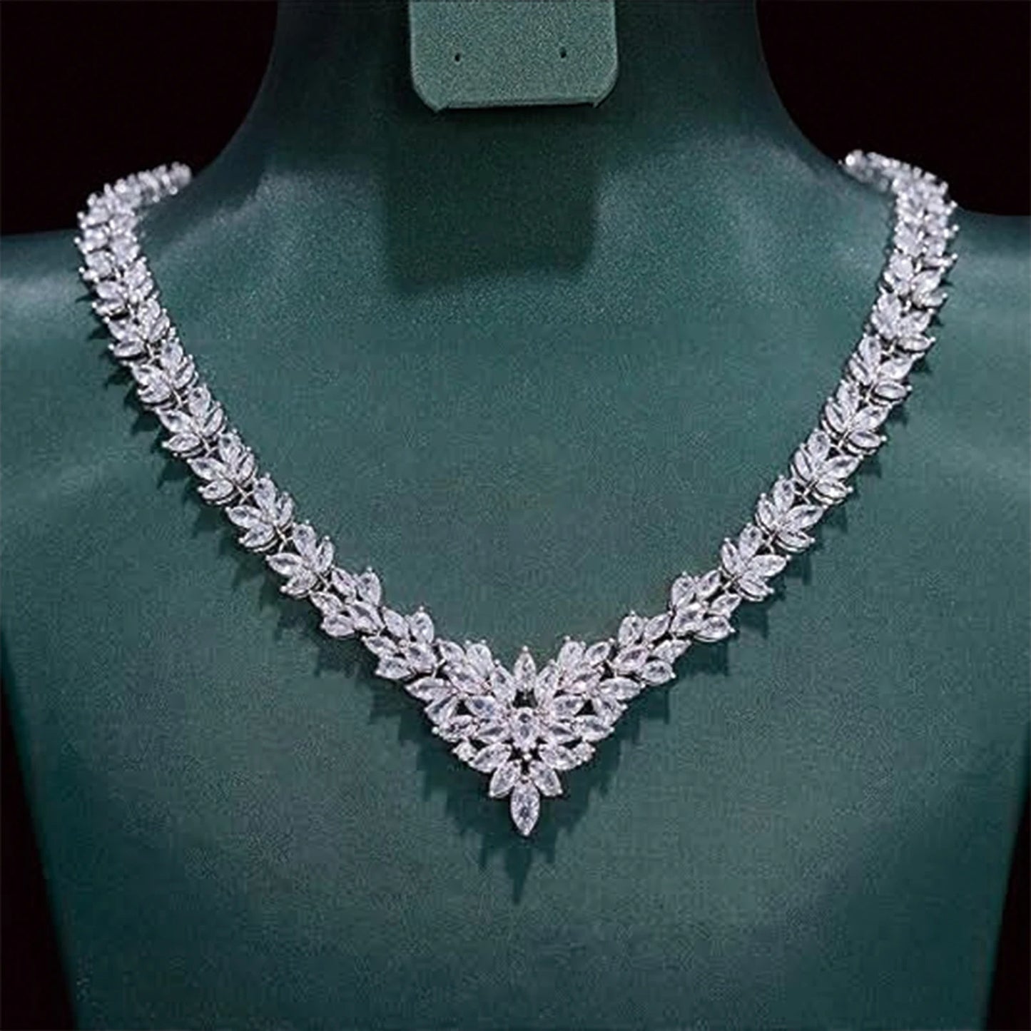 925 Silver, Zirconia Flower Two Piece Set, Necklace and Earrings
