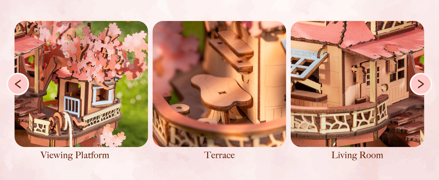 Robotime  Sakura Tree House 3D Wooden Puzzle - Model Kit with Swing Stairs - Perfect Christmas Home Decor- DIY Gift for Adults