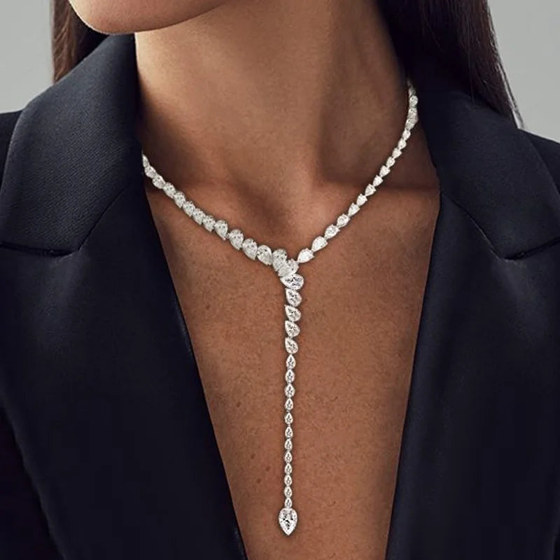 Water Drop Zircon Necklace - Luxury Choker Jewelry for Women - Statement Y Lariat Necklace