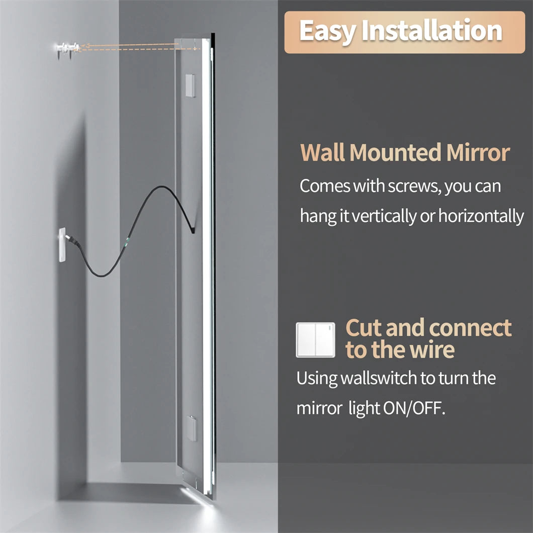 XXL Bathroom Mirror - Smart LED Vanity Mirror Wall Mounted with Bluetooth, Digital Display,