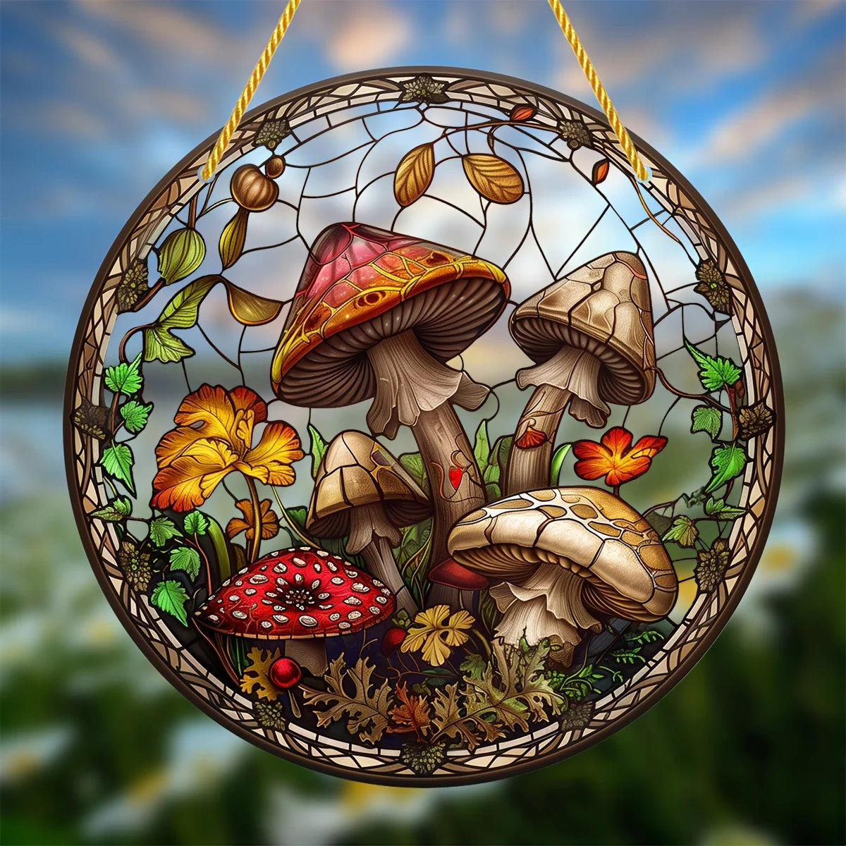 1PC Mushroom Suncatcher - 2D Acrylic Stained Glass Wall/Window Decor for Home & Garden (All-Season Gift)