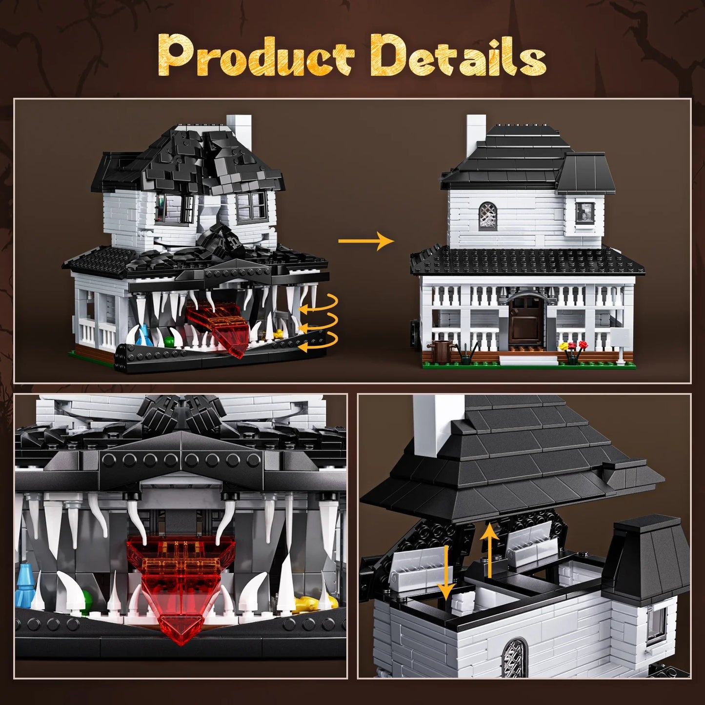 Haunted House Building -Bricks -Toys Monster Hut Model Blocks - Home Decoration with LED light,